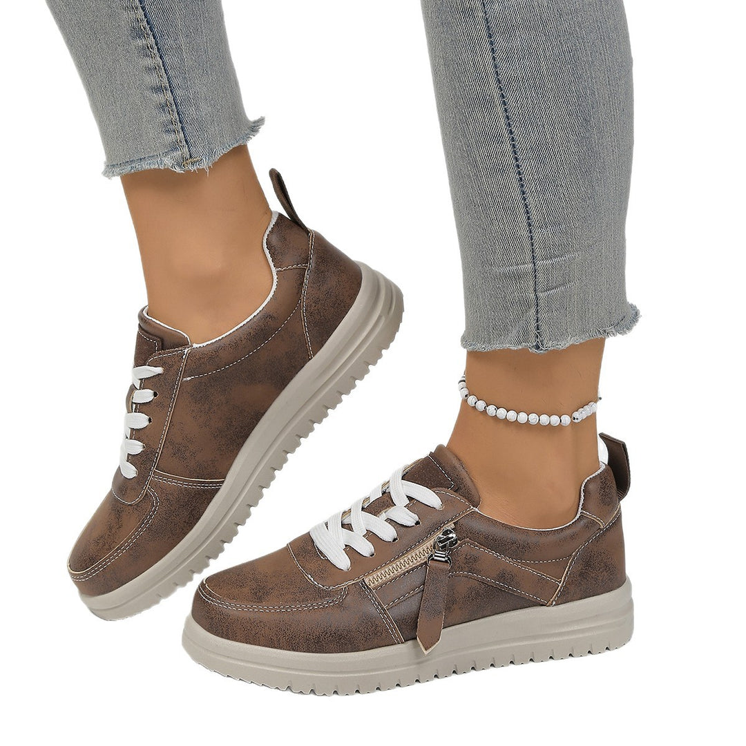 Damen modische Plateau-Sneaker mit seitlichem Reißverschluss, gepolstertem Memory-Fußbett und rutschfester Profilsohle EB