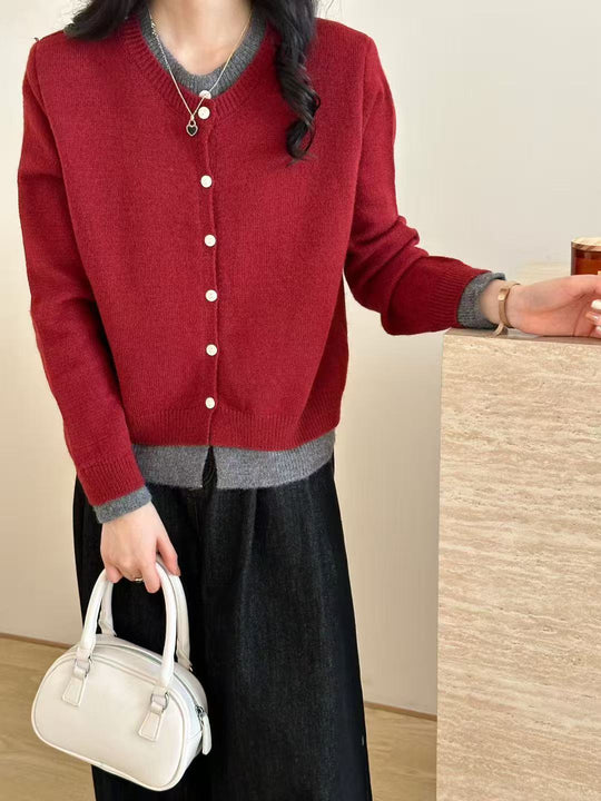 Damen Strickcardigan mit Rundhalsausschnitt und Knopfdetail EB