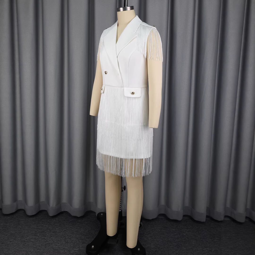 Damen Fransen-Kleid im eleganten Blazer-Stil EB