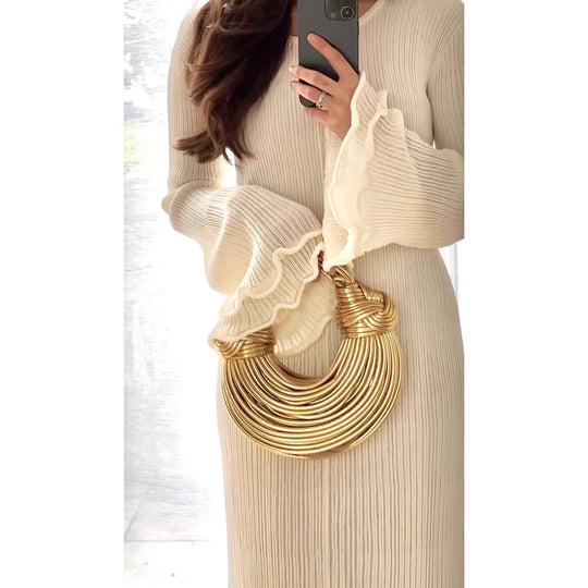 Damen Elegantes Strickkleid mit Rüschendetails und langen Ärmeln EB