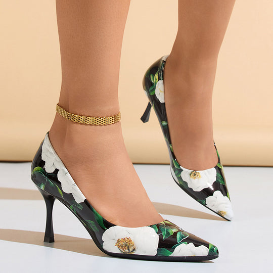 Damen elegante spitze Pumps mit floralem Design und zierlichem Absatz EB