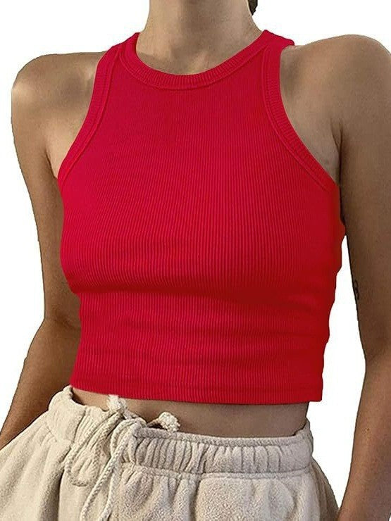 Damen sportliches Crop-Top mit elastischem Rippdesign EB