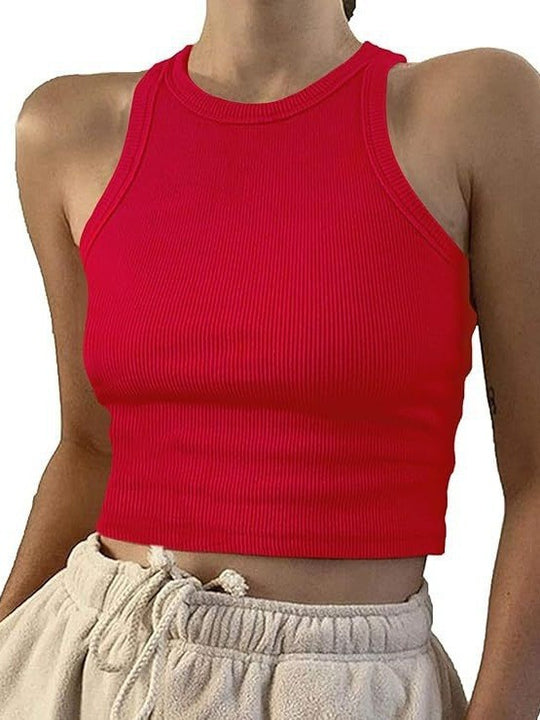 Damen sportliches Crop-Top mit elastischem Rippdesign EB