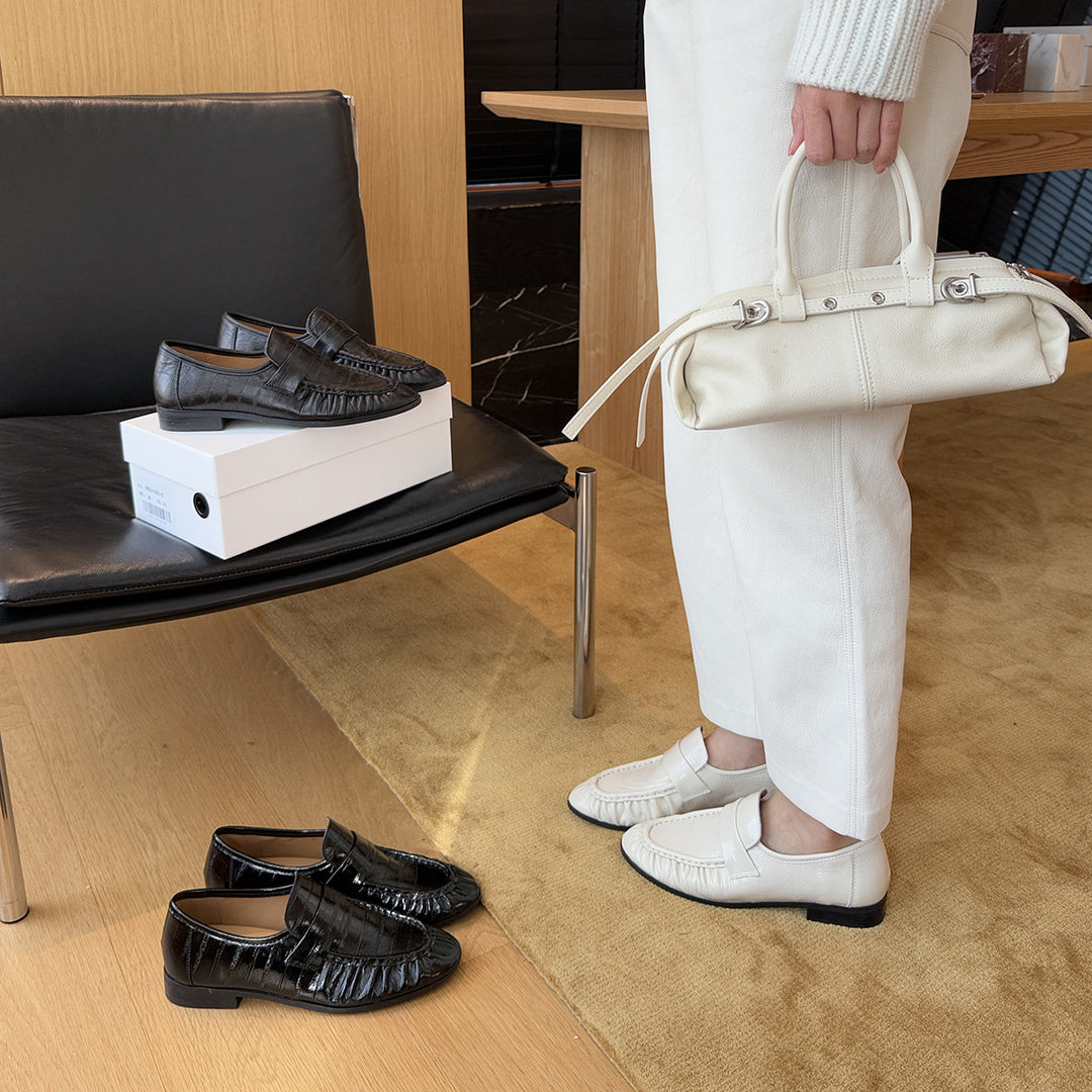 Damen Mokassins mit kreativem Rüschendetail und eleganter Oberflächenstruktur EB