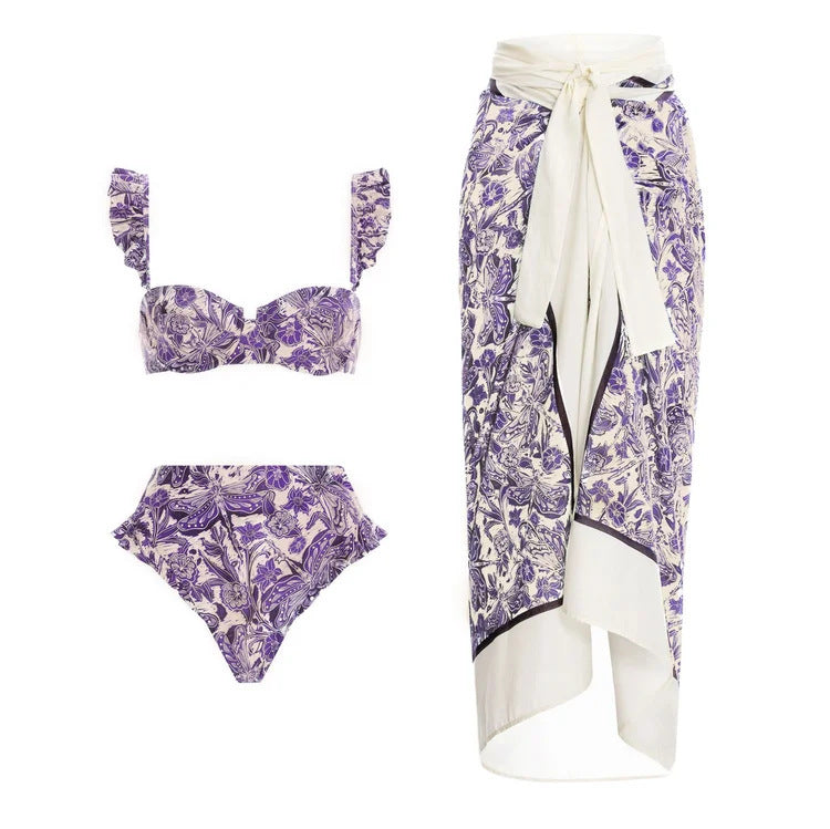 Damen Bikiniset mit schickem Wickelrock und verspieltem Rüschendesign EB