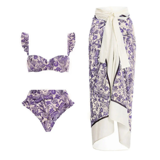 Damen Bikiniset mit schickem Wickelrock und verspieltem Rüschendesign EB