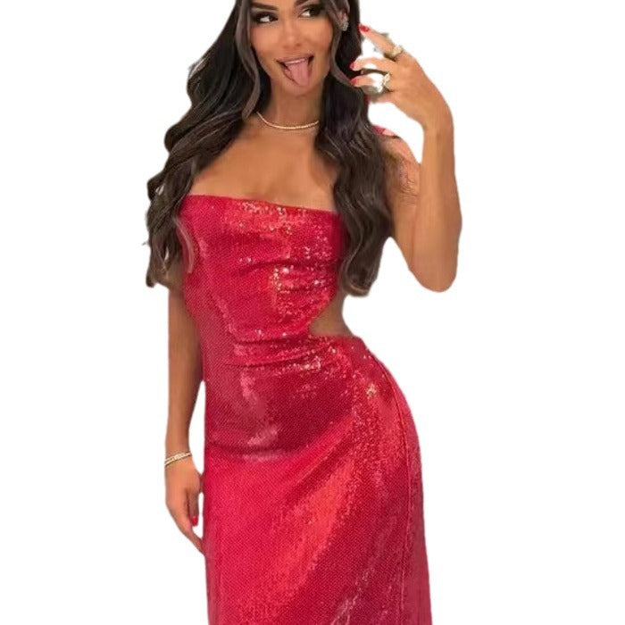 Damen Glamouröses Abendkleid mit schimmernder Paillettenverzierung EB