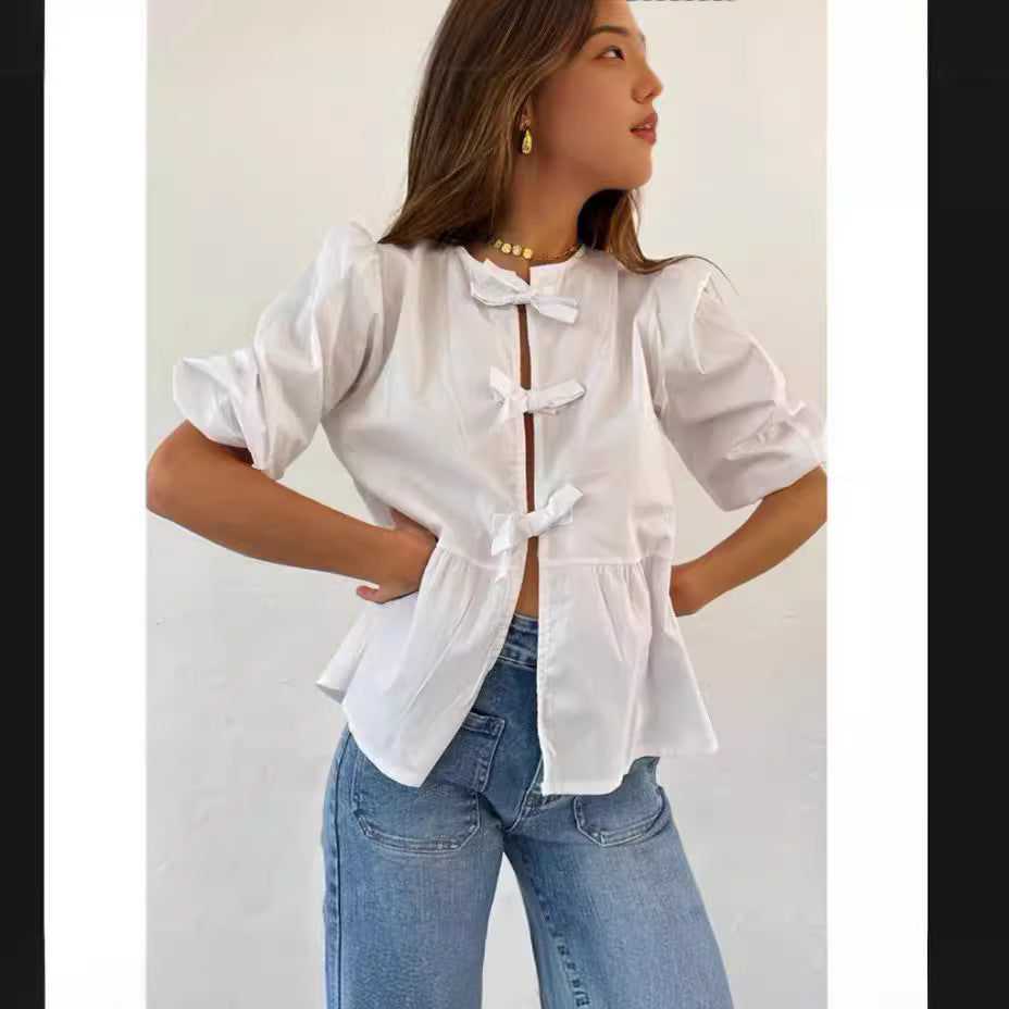 Damen Bluse mit Rüschendetails und raffinierter Knopföffnung EB