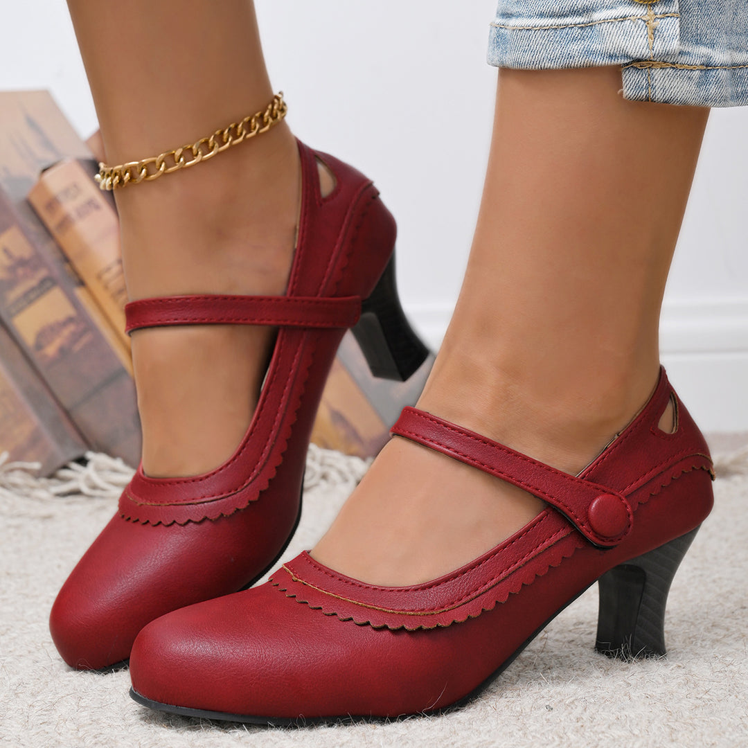 Damen elegante Mary Jane Pumps mit schicker Schnalle und komfortablem Absatz EB