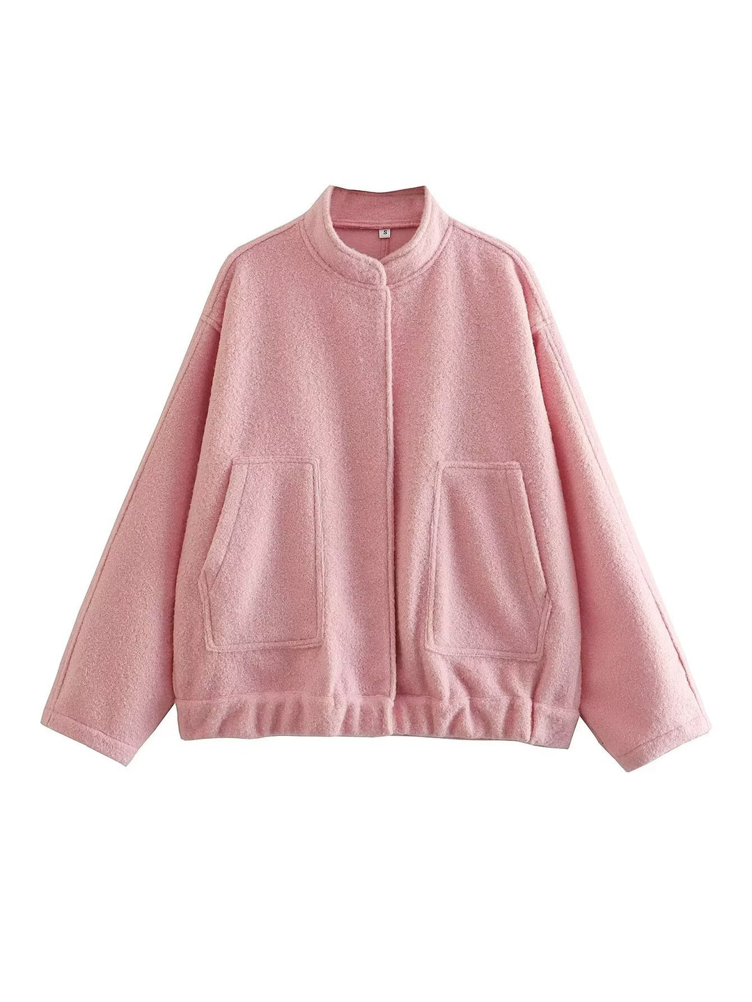Damen modische Oversized-Jacke mit Stehkragen und seitlichen Taschen EB