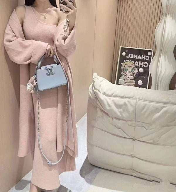 Damen Eleganter Strickmantel mit weitem Schnitt und praktischen Taschen EB