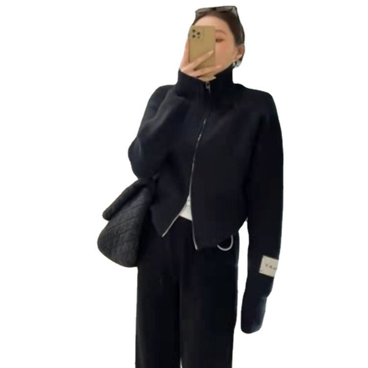 Damen Strickjacke mit hochwertigem Reißverschluss und Stehkragen EB