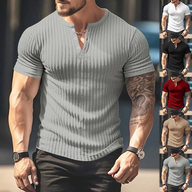 Herren kurzärmeliges Henley-T-Shirt mit strukturiertem Rippdesign und praktischem Knopfverschluss EB