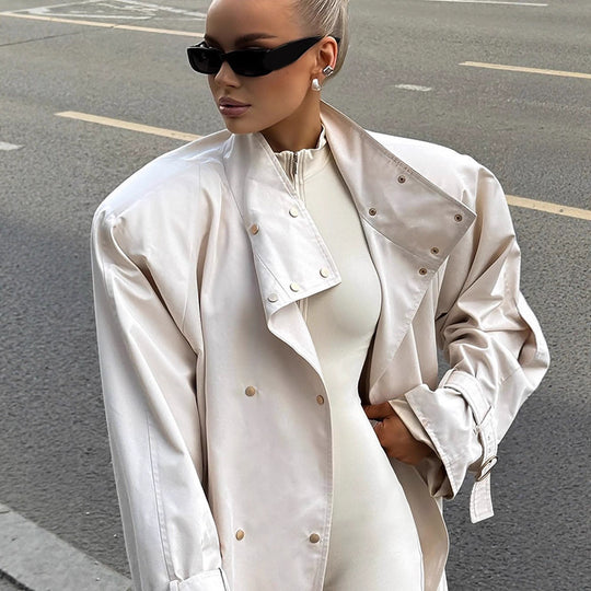 Damen oversized Trenchcoat mit doppeltem Kragen EB