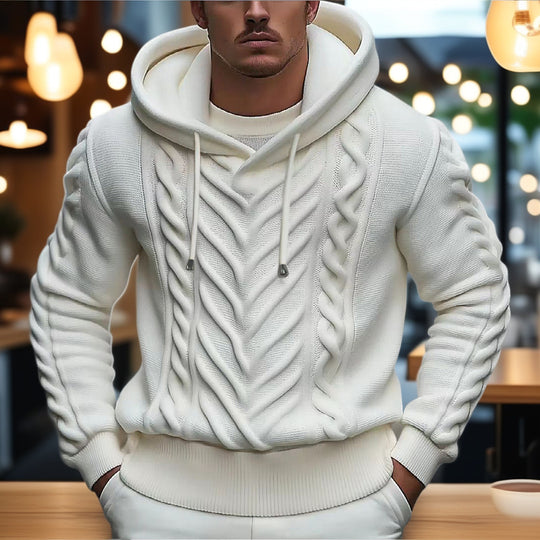 Herren Kapuzenpullover mit strukturiertem Zopfmuster und elastischem Bund EB