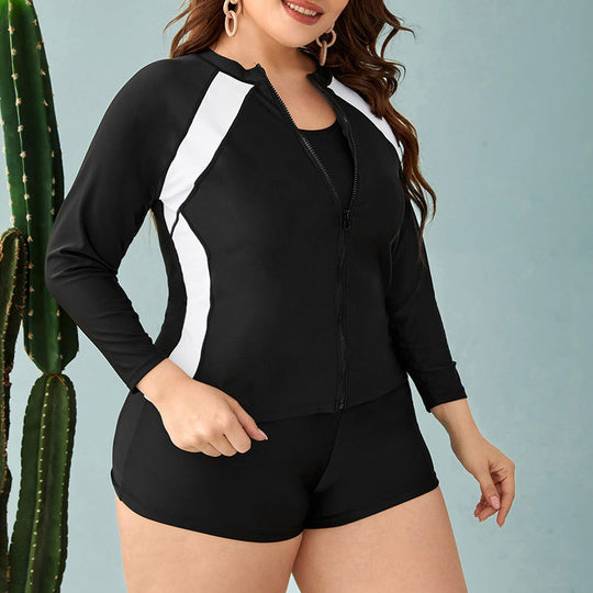 Damen Sportlicher Badeanzug mit langärmliger Jacke und Shorts EB