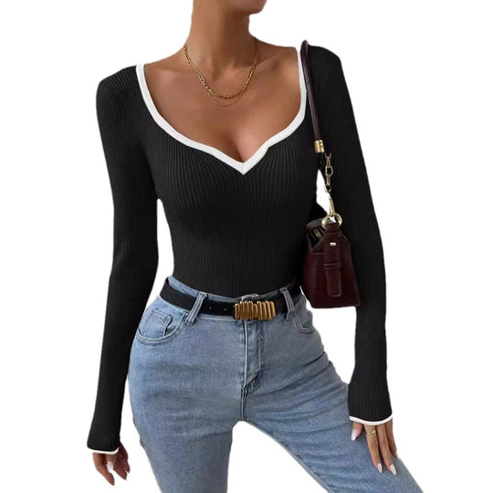 Damen Langarmshirt mit tiefem V-Ausschnitt EB