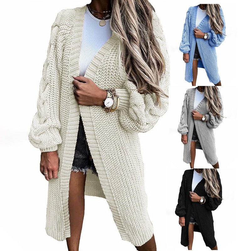 Damen Strickjacke mit voluminösen Ärmeln und hochwertigem Zopfdesign EB
