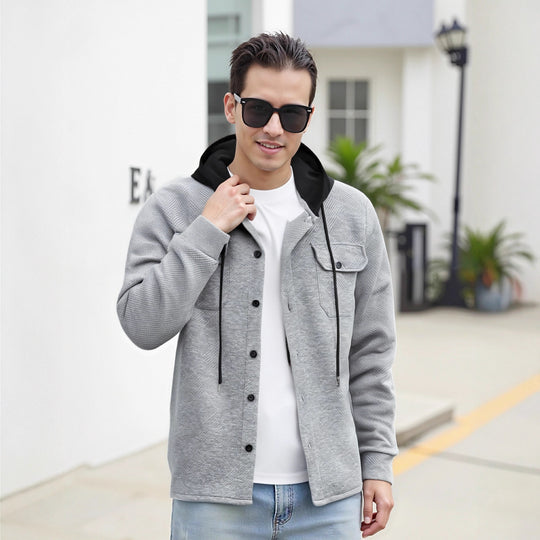 Herren modische Hybrid-Jacke mit abnehmbarer Kapuze und praktischen Taschen EB