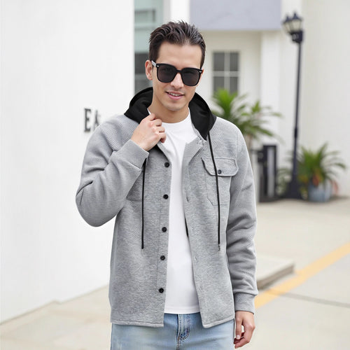 Herren modische Hybrid-Jacke mit abnehmbarer Kapuze und praktischen Taschen EB
