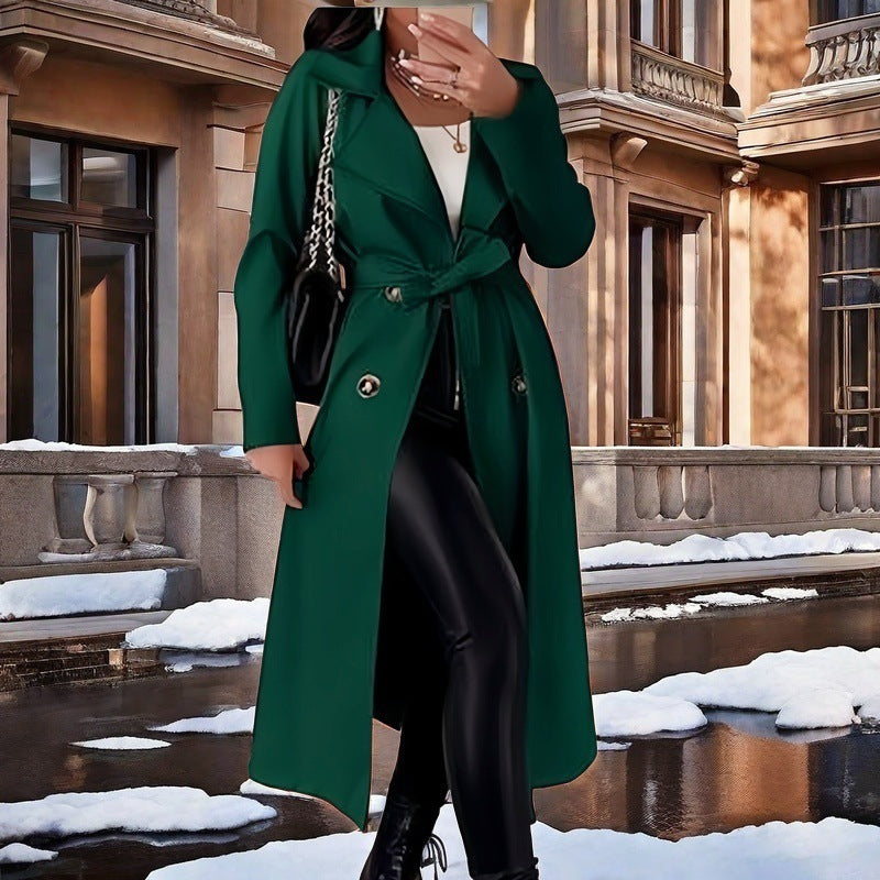 Damen Eleganter Trenchcoat mit Taillengürtel und doppelt geknöpften Details EB