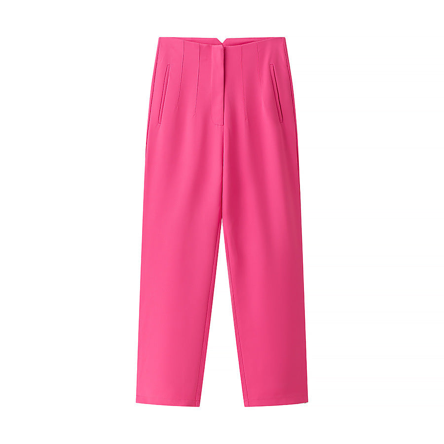 Damen elegante Hochbundhose mit feinen Falten und praktischen Taschen EB