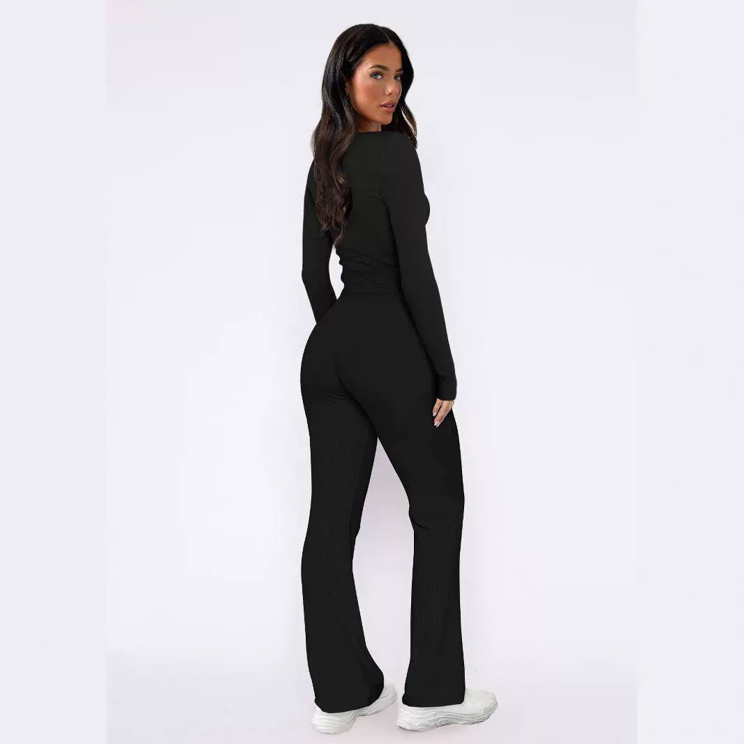 Damen Set aus bequemem Langarm-Top und lässiger Hose EB