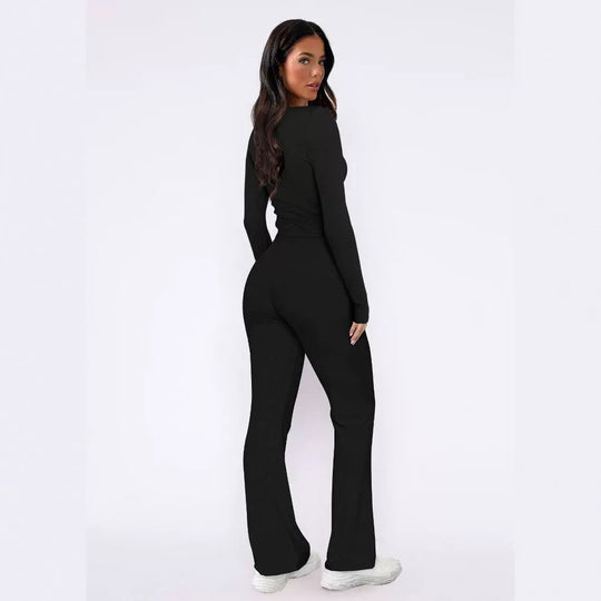 Damen Set aus bequemem Langarm-Top und lässiger Hose EB