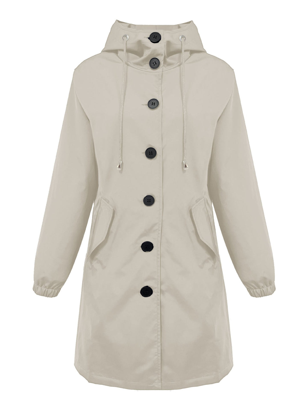 Damen nan leichter Regenparka mit Kapuze, überlanger Knopfleiste, Tunnelzug und aufgesetzten Taschen EB