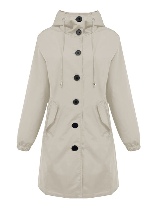 Damen nan leichter Regenparka mit Kapuze, überlanger Knopfleiste, Tunnelzug und aufgesetzten Taschen EB