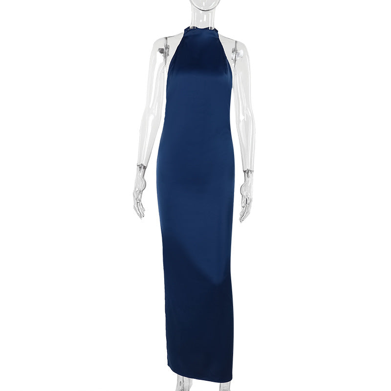 Damen elegantes Maxikleid mit hohem Kragen und figurbetontem Schnitt EB