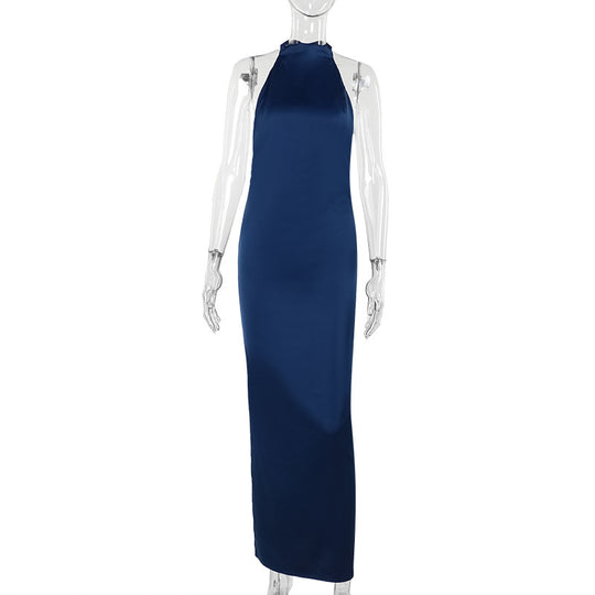 Damen elegantes Maxikleid mit hohem Kragen und figurbetontem Schnitt EB