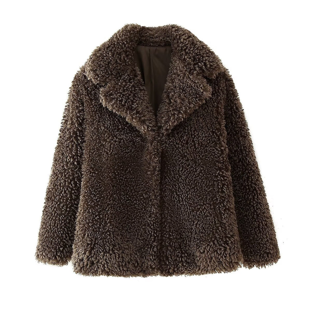 Damen Plüschjacke mit weichem Kunstfell und elegantem Kragen EB