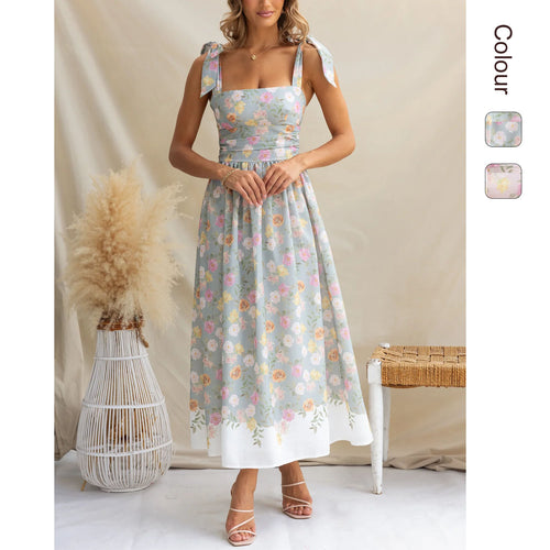 Damen Maxikleid mit verspielten Trägern und floralem Druck EB