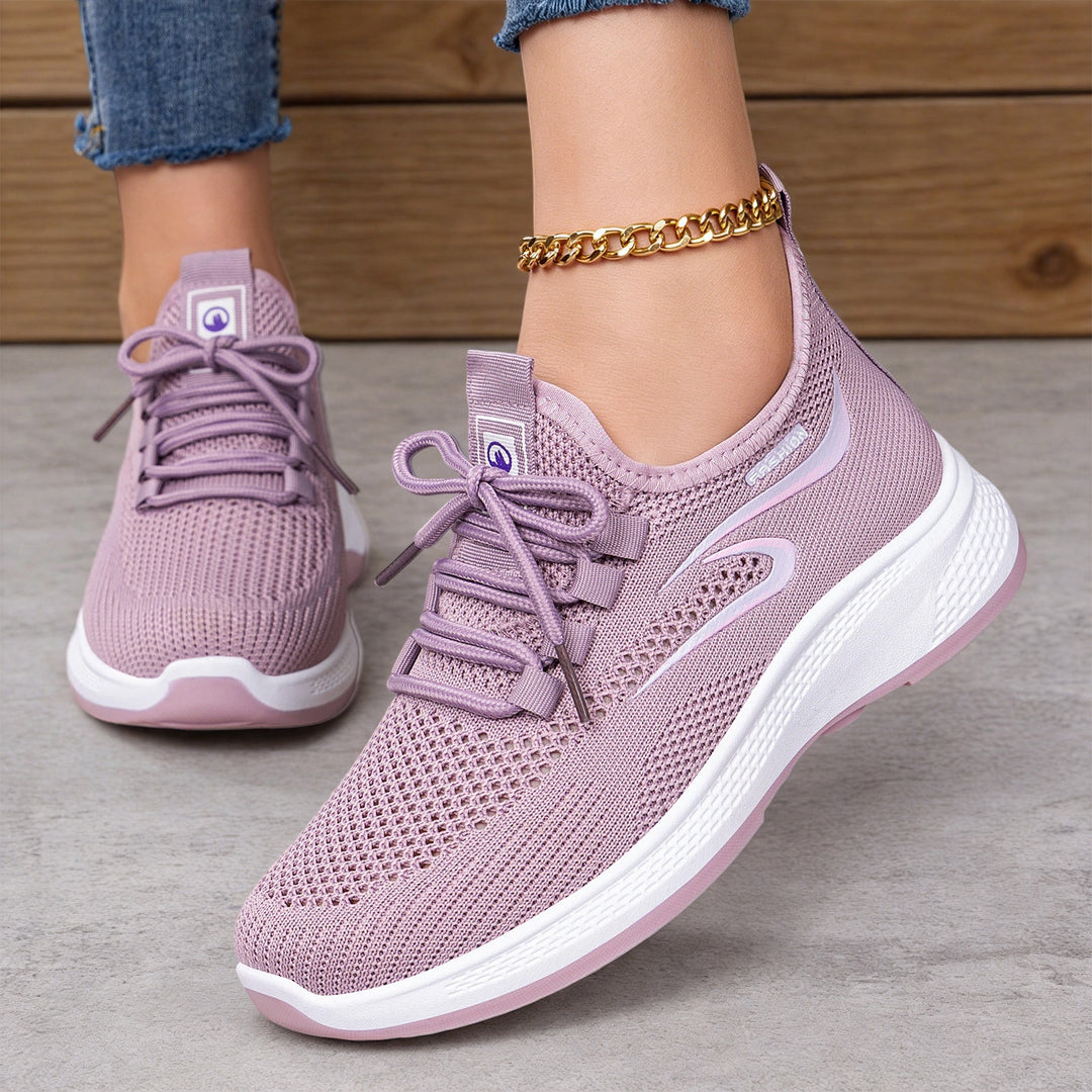 Damen nan atmungsaktiver Strick-Freizeitsneaker mit elastischer Schnürung und stoßabsorbierender Keilsohle EB