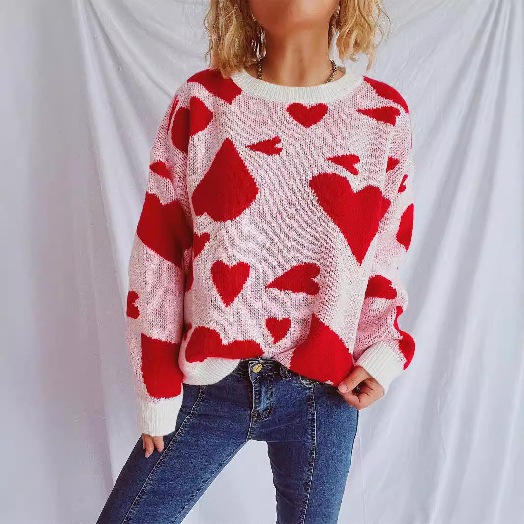 Damen oversized Pullover mit Herzmotiv EB