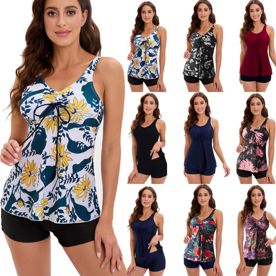 Damen Tankini-Set mit modischem Blumendruck und Rüschen EB