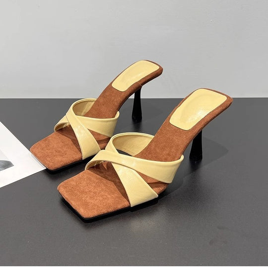 Damen Elegante Slingback Mules mit dekorativem Kreuzriemen und Absatz EB