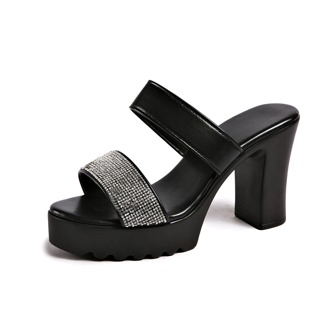 Damen Plateau-High Heel Sandalen mit Glamourösen Strassdetails und Rutschfester Sohle EB