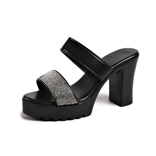 Damen Plateau-High Heel Sandalen mit Glamourösen Strassdetails und Rutschfester Sohle EB
