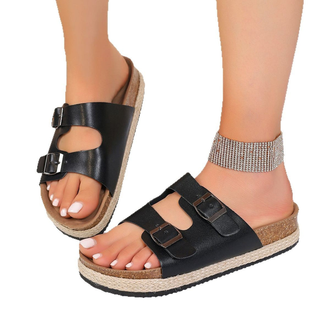 Damen Bequeme und stilvolle Wedge-Pantoletten mit modischem Schnallen-Design EB