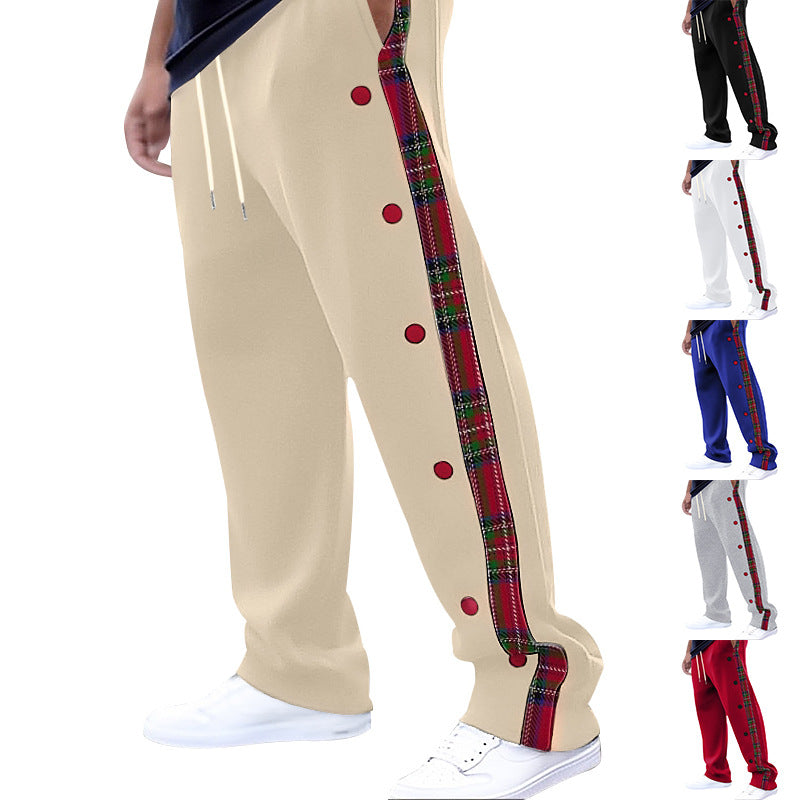 Herren nan weite Snap-Detail Jogginghose mit Karo-Seitenband, Druckknopfleiste und elastischem Tunnelzugbund EB