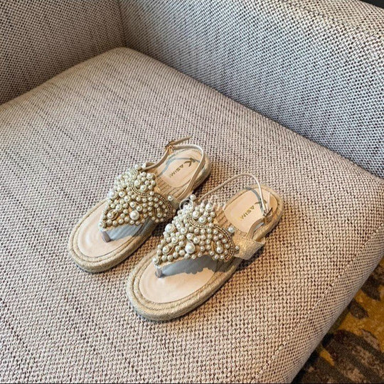 Damen elegante Flip-Flops mit dekorativen Perlenapplikationen EB