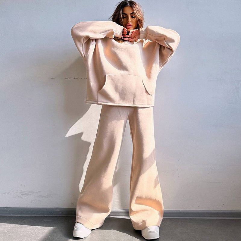 Damen Oversized Hoodie‑Set mit weiter Palazzo‑Loungehose aus schwerer Baumwollmischung EB