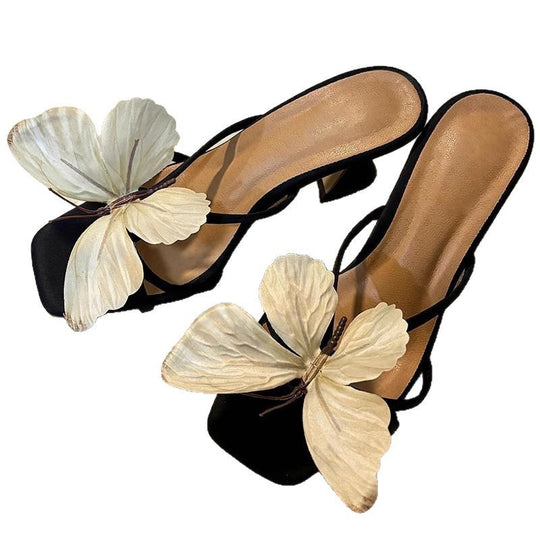 Damen Slingback Sandalen mit kunstvollen Schmetterlings-Applikationen EB