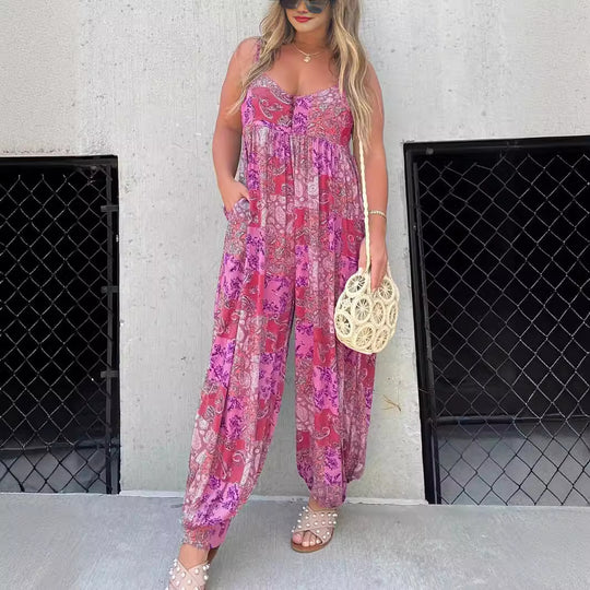 Damen Verspielter Maxijumpsuit mit floralem Muster und praktischen Taschen EB