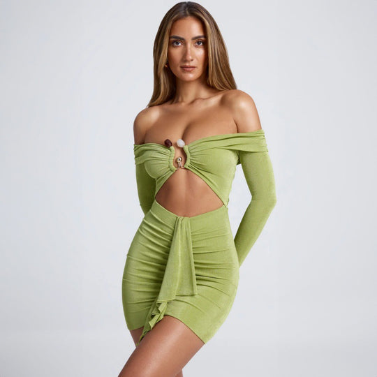 Damen Off-Shoulder Minikleid mit raffiniertem Drapierungsdetail und eleganten Rüschenelementen EB