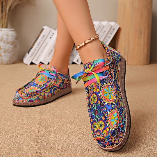 Damen Freizeitschuhe mit buntem Muster und bequemer Gummi-Sohle EB