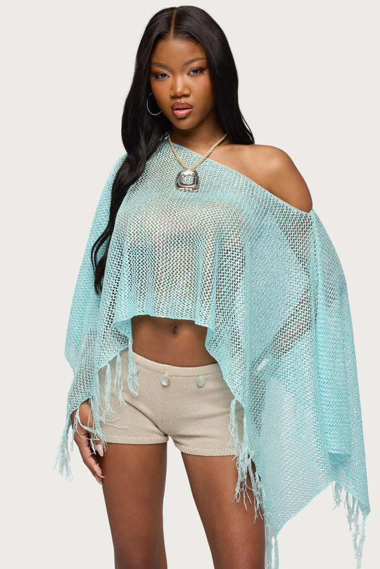 Damen Netzponcho mit funkelnden Akzenten EB