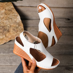 Damen Wedge-Sandalen mit elastischem Riemen und attraktiver Cut-Out-Optik EB